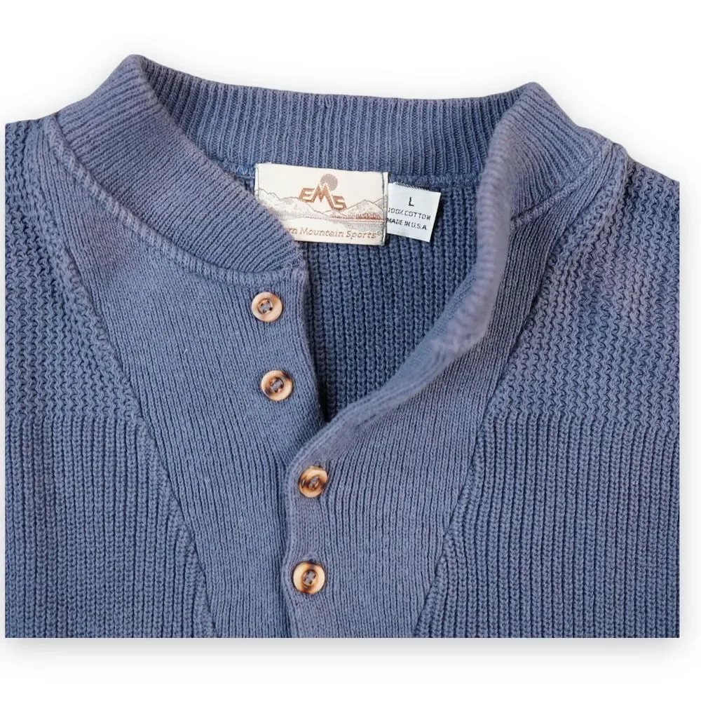 Eastern Mountain Sports Men Sweater Large Blue Henley Collar Pullover Worn Color